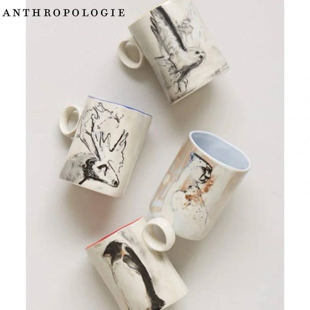 Anthropologie Northwood Snow Leopard Sketch Ring Mug